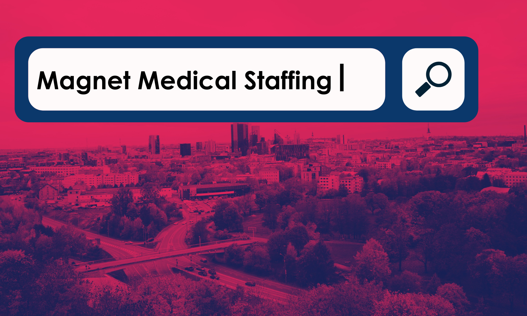 A search bar that someone is using to find out more about Magnet Medical Staffing